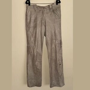 Vintage NETO Gold Brown 100% Leather Moto Style Zipper Button Pants Size 10